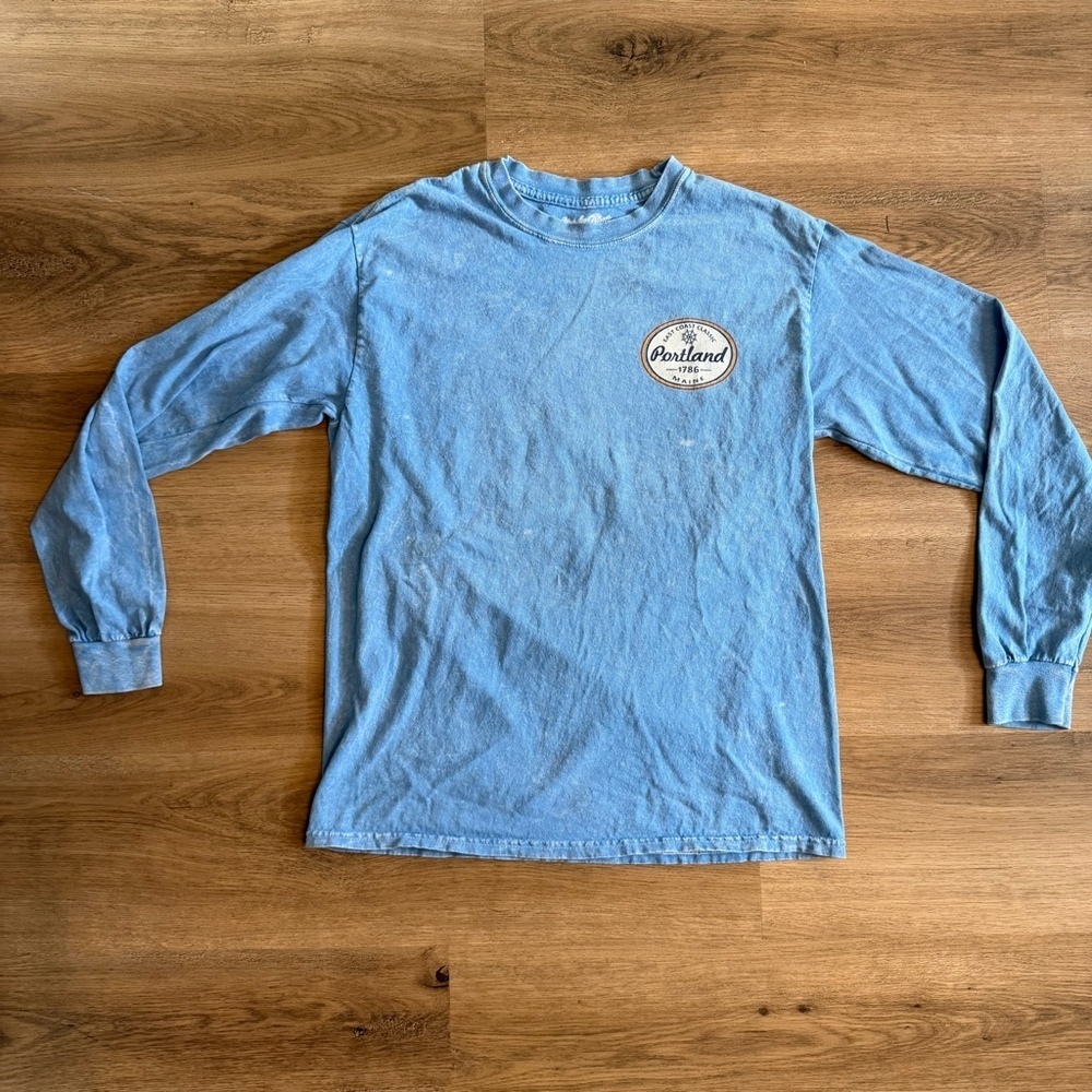 Sturdy Built Portland Maine Long Sleeve Blue Graphic Shirt Size Small (Unisex)